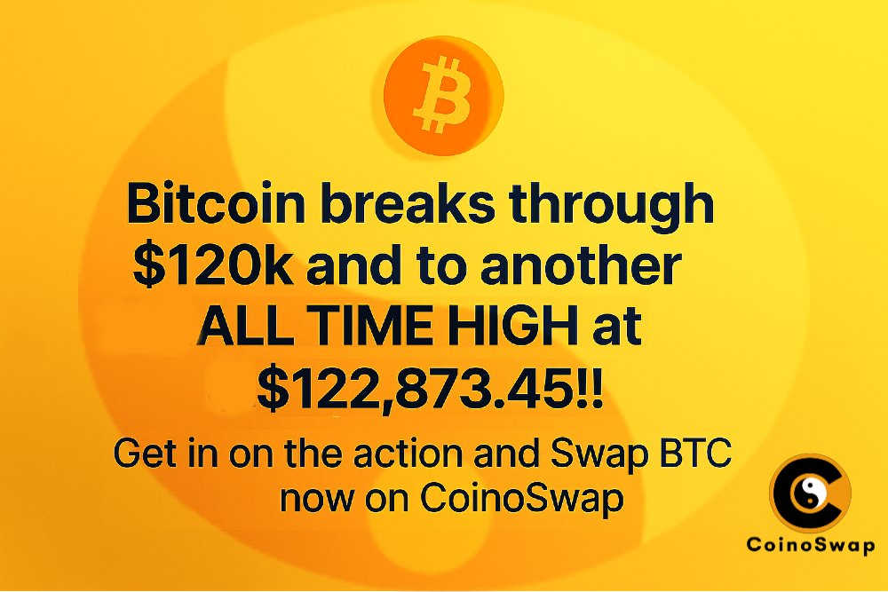 CoinoSwap's tweet image. 🚀 Bitcoin just blasted past $122 K—setting a fresh ALL-TIME HIGH at $122,873.45!
Secure your share in three quick taps on CoinoSwap:
1️⃣ Pick your coin
2️⃣ Choose the best live rate from 9 + instant exchanges
3️⃣ Paste your wallet address—no login
Swap directly to and from your…