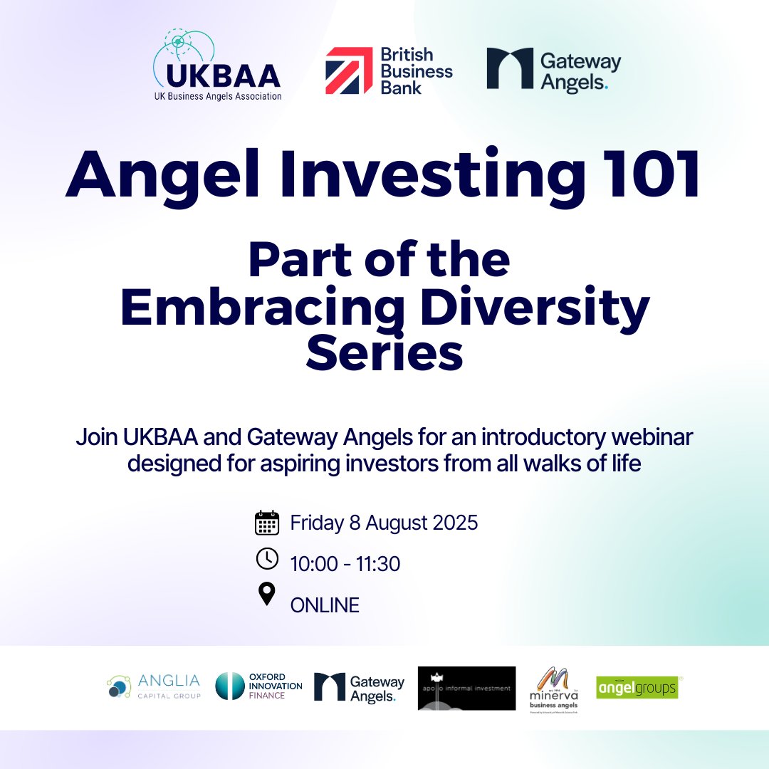 Gateway Angels (@gatewayangels) on Twitter photo Curious about becoming an angel investor? 🕊️
Join Gateway Angels & <a href="/UKBAngels/">UK Business Angels</a> for Angel Investing 101 - a free intro session for new investors.
Learn the basics & get access to a tailored e‑learning course.
📅 Sign up: ukbaa.org.uk/events/angel-i…
#AngelInvesting Curious about becoming an angel investor? 🕊️
Join Gateway Angels & <a href="/UKBAngels/">UK Business Angels</a> for Angel Investing 101 - a free intro session for new investors.
Learn the basics & get access to a tailored e‑learning course.
📅 Sign up: ukbaa.org.uk/events/angel-i…
#AngelInvesting