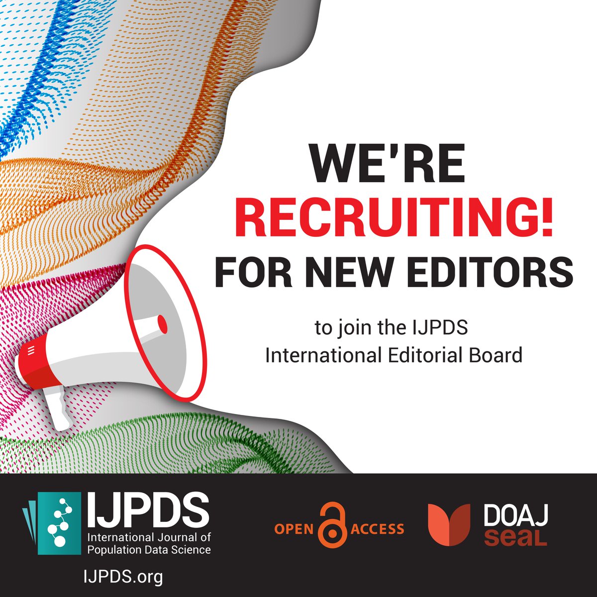 IJPDS's tweet image. CALL FOR NEW EDITORS is now OPEN!
We welcome new applicants in the field of Population Data Science to join the IJPDS International Editorial Board
If you are interested in applying, please email us at info@ijpds.org to request the full details of the role
Apply by 01.08.25
