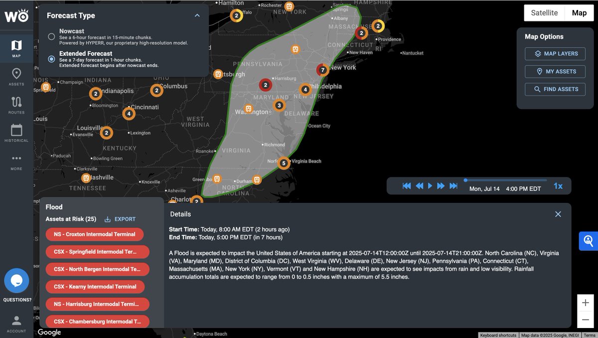 More than 20 million people are under a "Moderate Risk" for excessive rainfall today across the Northeast and Mid-Atlantic.

Flash-flooding will threaten many key logistics hubs and a few of the largest cities along the I-95 corridor. 

The atmosphere is ripe for heavy rainfall.