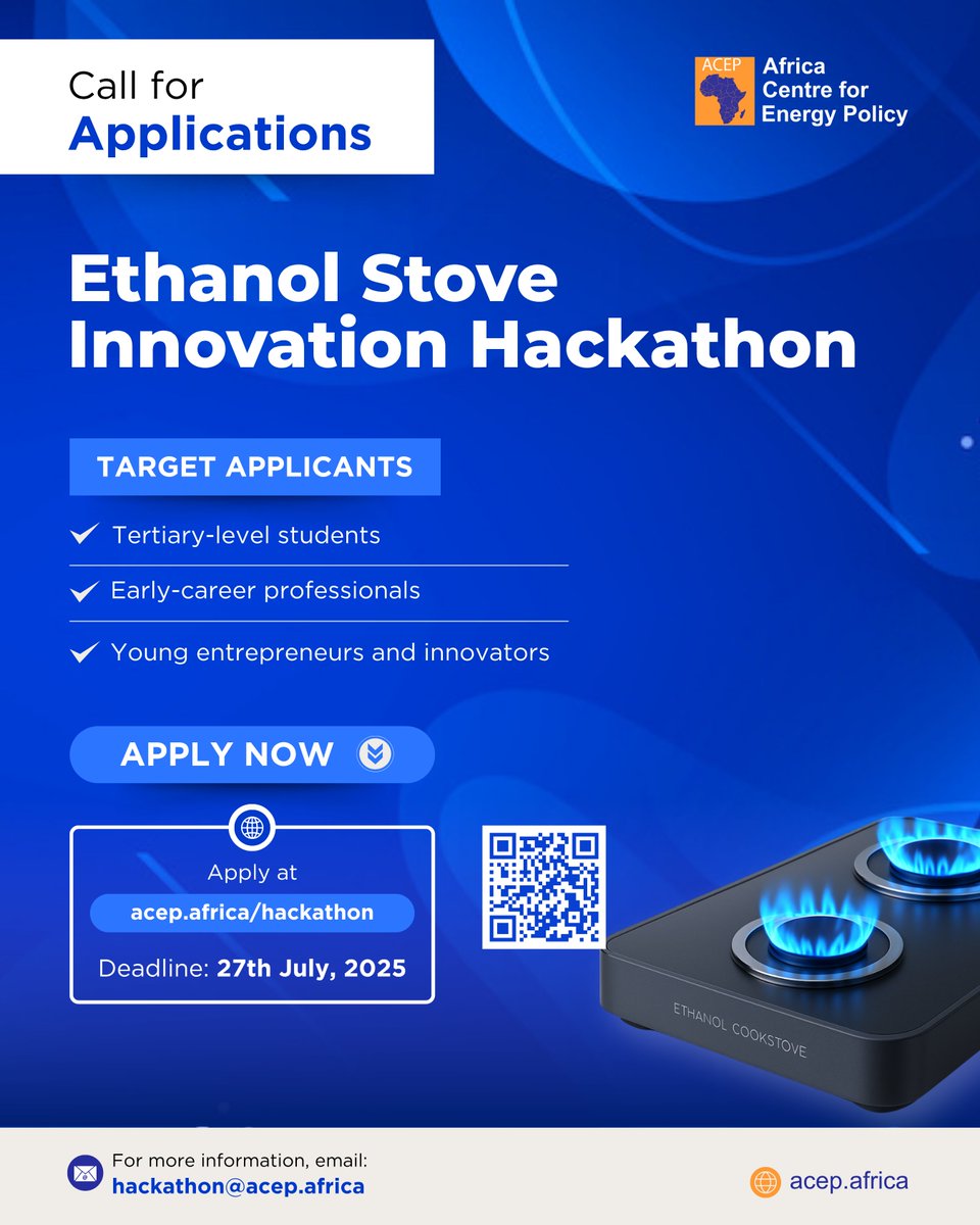 AcepPower's tweet image. 𝐄𝐭𝐡𝐚𝐧𝐨𝐥 𝐒𝐭𝐨𝐯𝐞 𝐈𝐧𝐧𝐨𝐯𝐚𝐭𝐢𝐨𝐧 𝐇𝐚𝐜𝐤𝐚𝐭𝐡𝐨𝐧: 𝐀𝐝𝐯𝐚𝐧𝐜𝐢𝐧𝐠 𝐂𝐥𝐞𝐚𝐧 𝐂𝐨𝐨𝐤𝐢𝐧𝐠 𝐒𝐨𝐥𝐮𝐭𝐢𝐨𝐧𝐬
Over 54% of Ghanaian households still rely on wood-based fuels, fueling deforestation, emissions, and indoor air pollution. Ethanol stoves offer a…