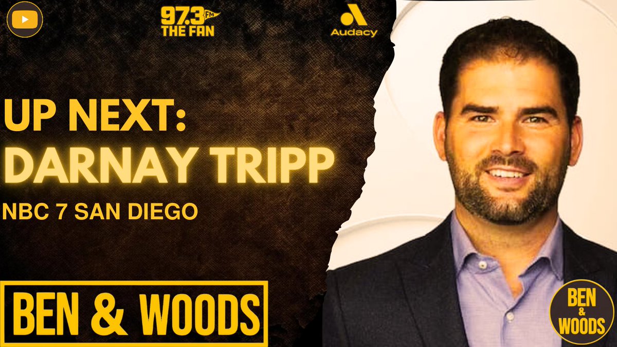 Ben & Woods (@benandwoods) on Twitter photo Up next we're joined by the very handsome and friendly neighborhood sports anchor <a href="/DarnayTripp/">Darnay Tripp</a>!
📻 <a href="/973TheFanSD/">97.3 The Fan</a>
📱 <a href="/Audacy/">Audacy</a> App
WATCH: youtube.com/watch?v=PhdAt_… Up next we're joined by the very handsome and friendly neighborhood sports anchor <a href="/DarnayTripp/">Darnay Tripp</a>!
📻 <a href="/973TheFanSD/">97.3 The Fan</a>
📱 <a href="/Audacy/">Audacy</a> App
WATCH: youtube.com/watch?v=PhdAt_…