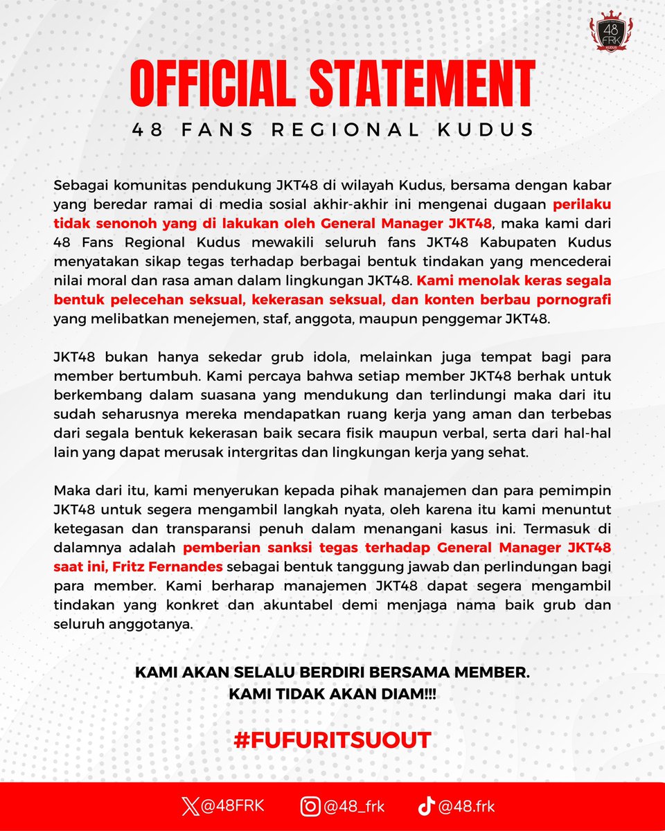 “KAMI MENOLAK UNTUK DIAM ✊🏻”

Turut berduka cita atas meninggalnya rasa kepeduliaan management JKT48 #fufuritsuOUT #RevolusiJOT