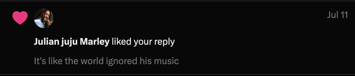 just getting likes from the #Marley Fam like no big deal 🥲