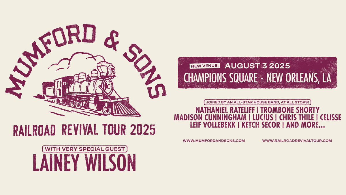 Champions Square (@championssquare) on Twitter photo Exciting news! The legendary artist Lainey Wilson will be joining Mumford & Sons as special guest performer on the Railroad Revival Tour stop on August 3rd. The show will now take place at Champions Square. Same date, same time – new venue! Be there!
See 🔗 in bio for 🎟️ Exciting news! The legendary artist Lainey Wilson will be joining Mumford & Sons as special guest performer on the Railroad Revival Tour stop on August 3rd. The show will now take place at Champions Square. Same date, same time – new venue! Be there!
See 🔗 in bio for 🎟️