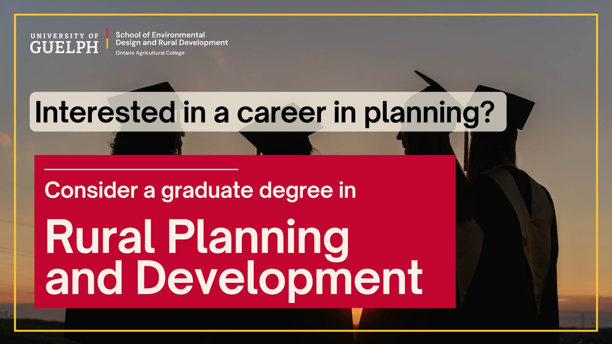 RPDplan's tweet image. Thinking about a career in planning?
The Master of Science in Rural Planning and Development program at the University of Guelph is currently accepting domestic applicants from a wide variety of backgrounds!
Learn more: youtube.com/playlist?list=…
#RuralPlanning