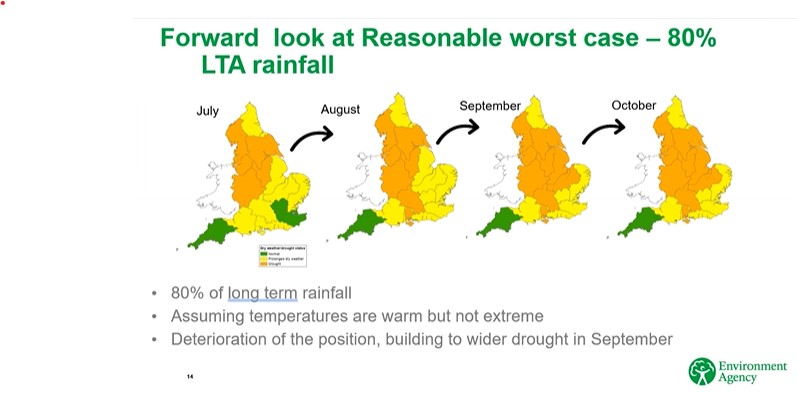 Three regions of England are already in drought.

Up to five more could tip into drought later this year in a worst case scenario, the Environment Agency fears.

Comes as Thames Water imposes a hosepipe ban next week. At that point circa 7.5 million people will be under a ban.