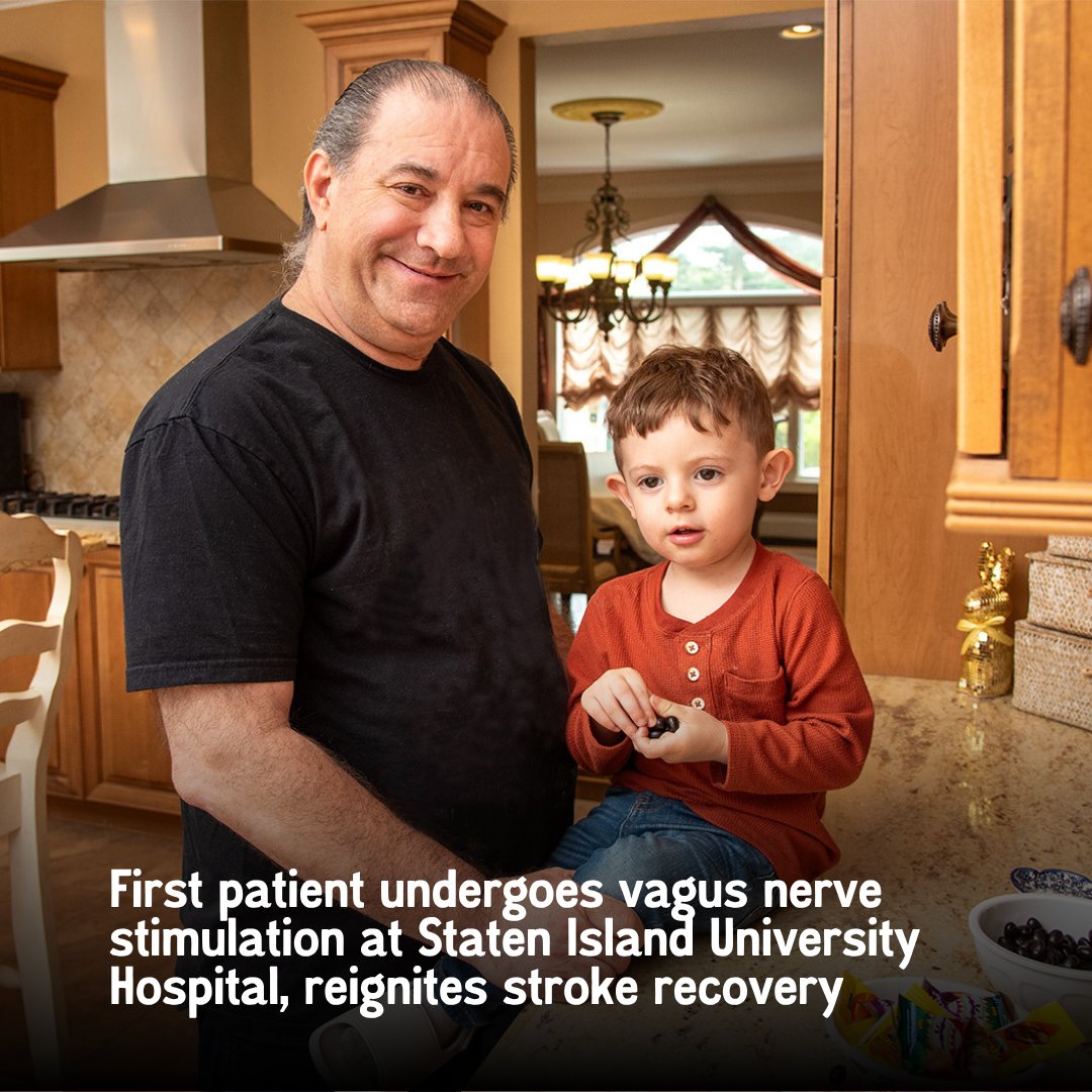 NorthwellHealth's tweet image. After months of stalled stroke recovery, John Talvy became the first patient at SIUH to try Vivistim. This breakthrough device stimulates the vagus nerve to reboot the brain-body connection.
Now, he's on the road to regain strength and movement, and most importantly, he is…