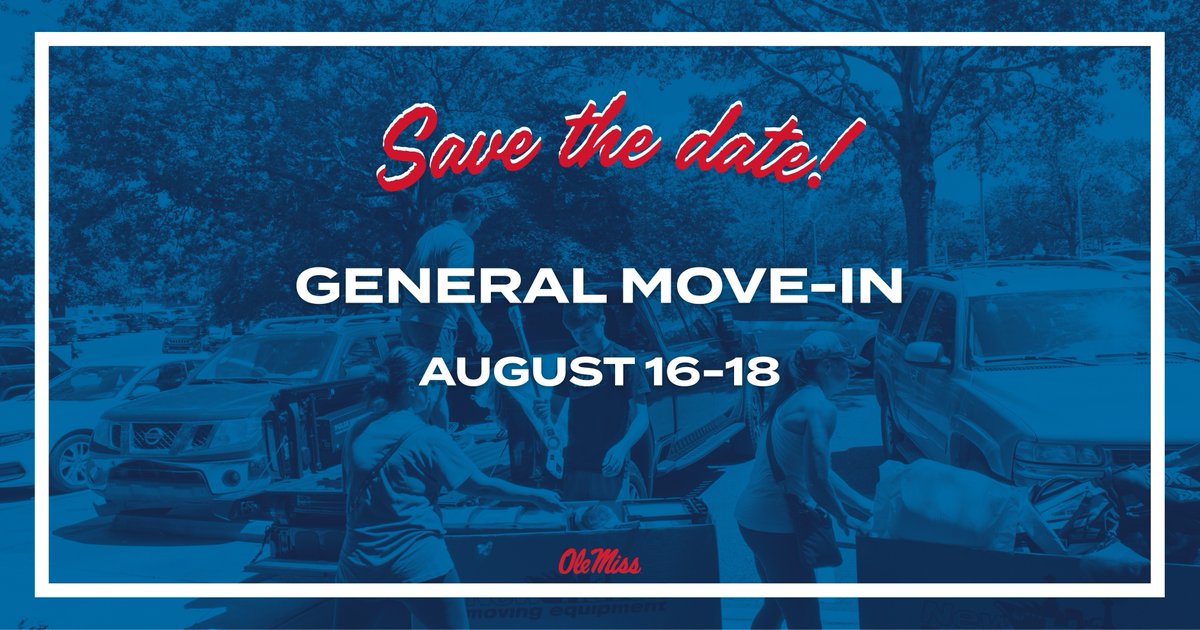 Ole Miss (@olemiss) on Twitter photo Move-In is coming up, and we are excited to see all of our new Rebs!
Be sure to look at the Move-In checklist: bit.ly/44FYtp9 Move-In is coming up, and we are excited to see all of our new Rebs!
Be sure to look at the Move-In checklist: bit.ly/44FYtp9