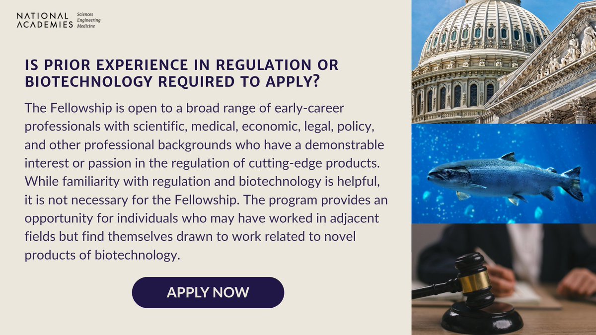 NASEM_BioRegFS's tweet image. FAQ Spotlight: No prior experience in regulation or biotechnology? No problem! The Biotechnology Regulatory Fellowship welcomes applicants from diverse backgrounds who are eager to learn. Apply now - ow.ly/jw9H50Wh3Jj
#BiotechnologyFellowship #RegulatoryPolicy #ApplyNow
