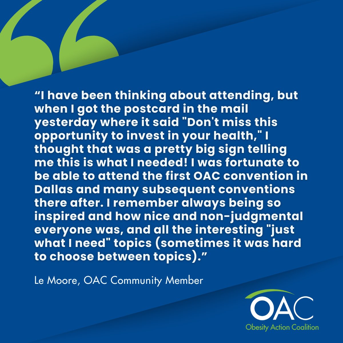 OAC (@obesityaction) on Twitter photo It takes courage to show up for yourself. For OAC Community Member Le Moore, returning to Convention this year just felt right. After years of feeling welcomed, understood and inspired, they knew this space was created for them—and for anyone seeking real support.
In just 10 It takes courage to show up for yourself. For OAC Community Member Le Moore, returning to Convention this year just felt right. After years of feeling welcomed, understood and inspired, they knew this space was created for them—and for anyone seeking real support.
In just 10
