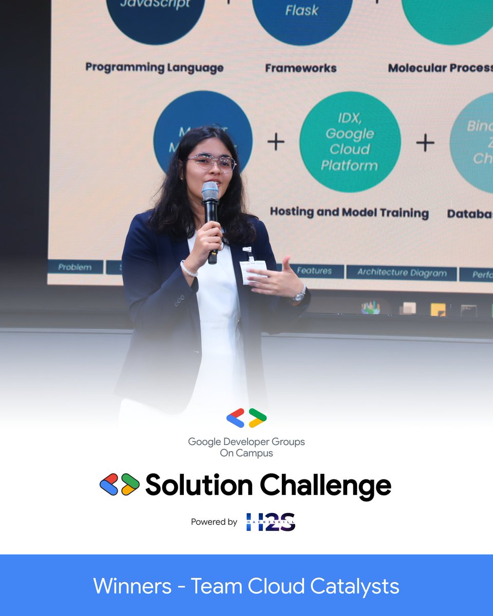 hack2skill's tweet image. Revolutionizing drug discovery with AI! 💥
Meet Cloud Catalysts - the Winner of the GDG on Campus Solution Challenge 2025 powered by Hack2skill! 🏆
#SolutionChallenge #GDGonCampus #Hack2skill