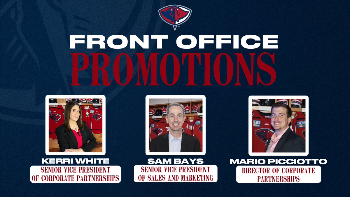 SCStingrays's tweet image. Please join us in congratulating Kerri White, Sam Bays, and Mario Picciotto on their well-deserved promotions. 🔥
Their leadership, dedication, and impact on the organization continue to shape the success of the Stingrays both on and off the ice. Way to go!