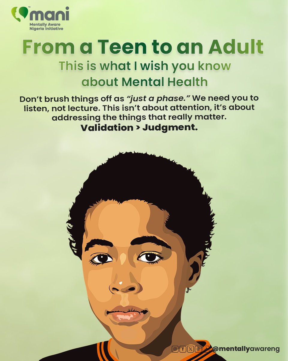 MentallyAwareNG's tweet image. If you’re an adult reading this, pass the mic. Be a safe space.

#BridgeTheGap 
#TeenMentalHealth 
#SafeSpacesNow