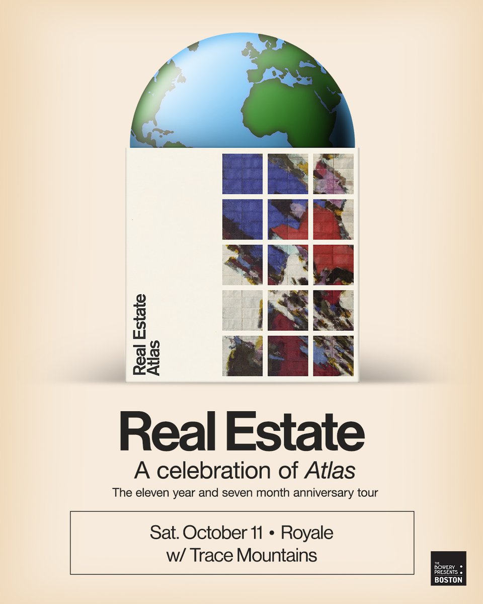 Bowery Boston (@boweryboston) on Twitter photo JUST ANNOUNCED: <a href="/realestateband/">Real Estate, band</a> is coming to <a href="/RoyaleBoston/">Royale Boston</a> on October 11 with <a href="/tracemountains/">Trace Mountains</a> 🎵 Tickets go on sale Friday at 10am // axs.com/uk/events/1050… JUST ANNOUNCED: <a href="/realestateband/">Real Estate, band</a> is coming to <a href="/RoyaleBoston/">Royale Boston</a> on October 11 with <a href="/tracemountains/">Trace Mountains</a> 🎵 Tickets go on sale Friday at 10am // axs.com/uk/events/1050…