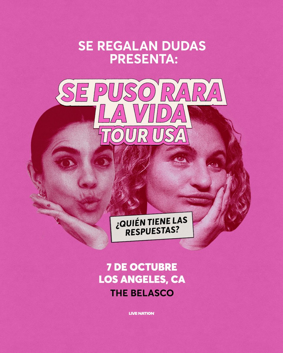 Se Regalan Dudas is coming to Los Angeles with their live show Se Puso Rara
La Vida at The Belasco! 💖Tickets on sale Wednesday, July 16th @10am local