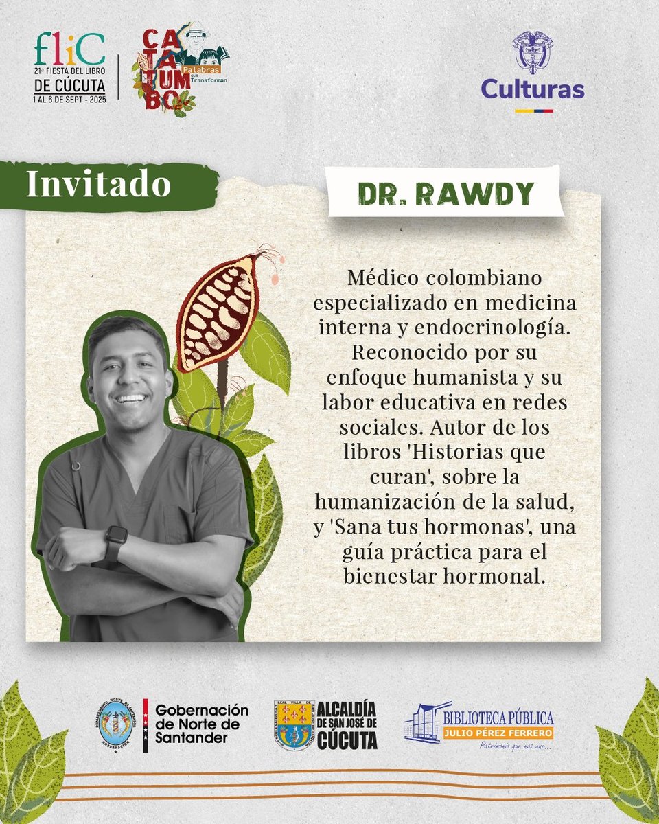 🌿¡El bienestar también tiene su espacio en la #fliC2025!

Nos emociona anunciar al <a href="/RawdyReales/">Dr.Rawdy</a> como invitado de la franja Buen Vivir. Médico internista, autor y creador de contenido que ha logrado acercar la salud a miles de personas con un lenguaje claro y divertido.