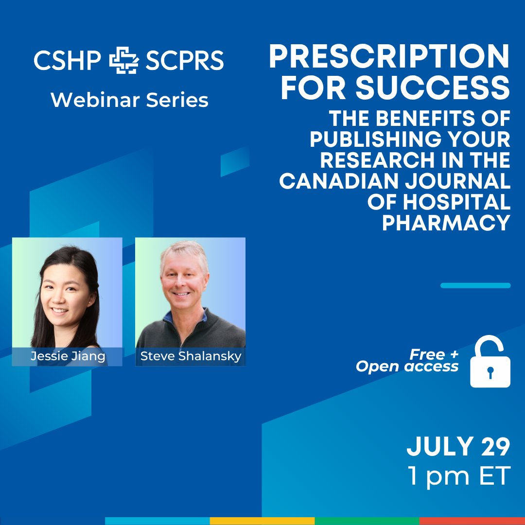CSHP_SCPH's tweet image. Publishing pharmacy research through CJHP benefits your career and the profession as a whole.

Discover why getting involved with CJHP is the prescription for success this July 29 with Jessie Jiang and Steve Shalansky.

🎟️: ow.ly/cP5m50WknSp