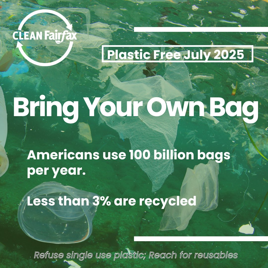 It's still #PlasticFreeJuly, folks!   #ReachForReusables and bring your own bag to the @FairfaxFarmMarkets, as well as everywhere else you shop.   Don't add to the 100 billion bags that we pick up out of streams!
