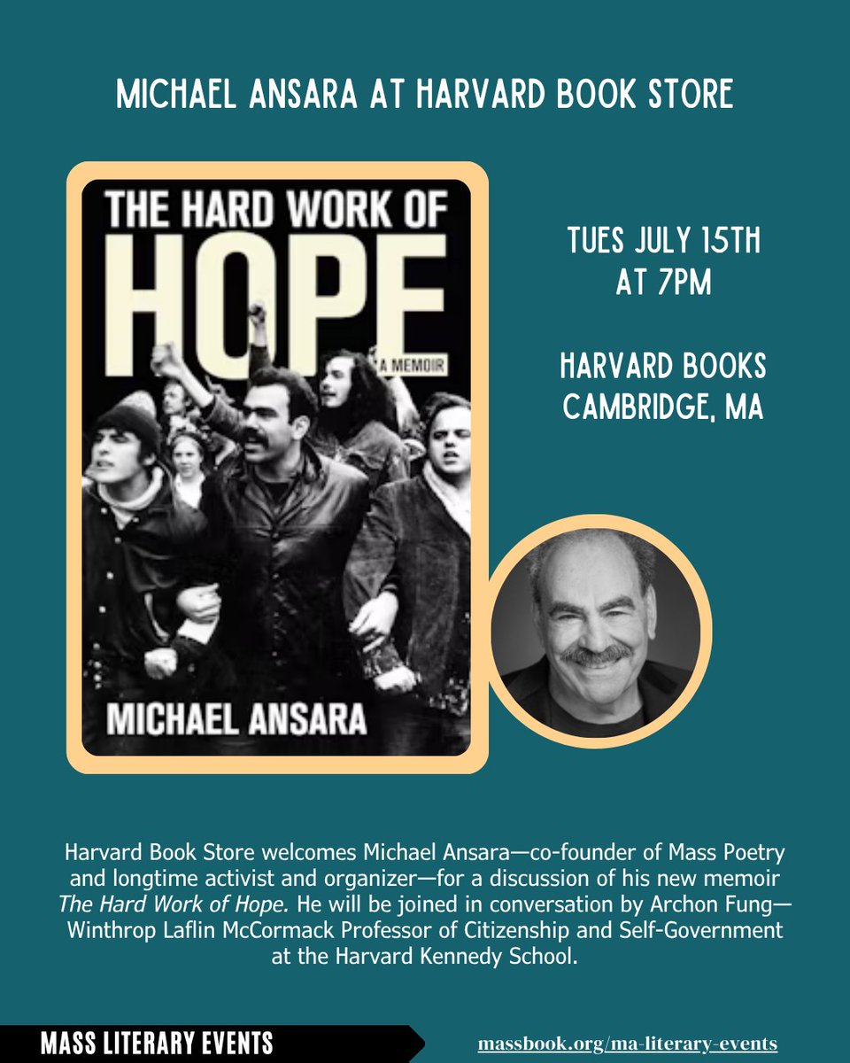 MassBook's tweet image. Events this week! massbook.org/ma-literary-ev…
T-Michael Ansara @Harvard Book Store
W-Dr. Alexandria Russell @ Old North Illuminated
Th-Matthew E. Henry & Luisa Caycedo-Kimura @ Gloucester Writers Center
Su-Joseph Lee @ PEM
Su-Diannely Antigua & Stephanie Burt @ Longfellow House