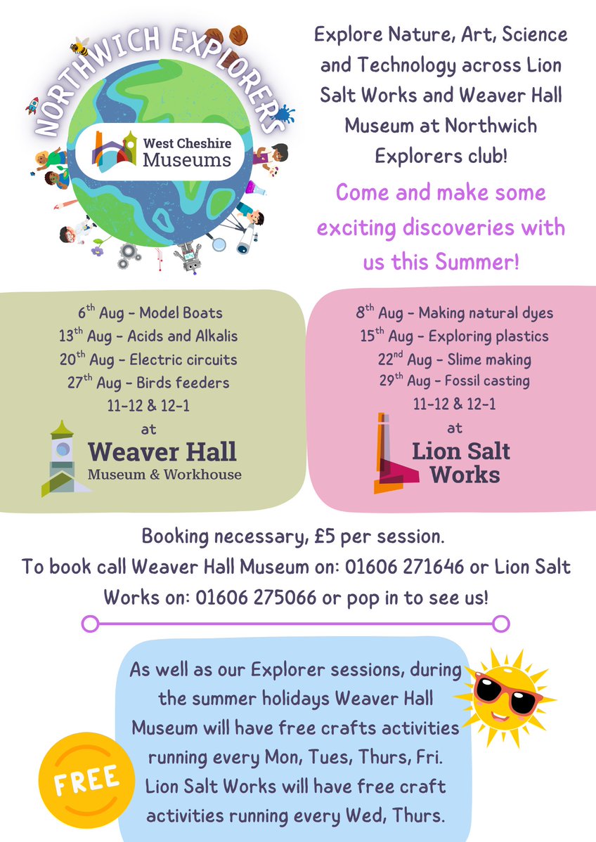 cwacmuseums's tweet image. Looking for something to do over the summer holidays? With #freecrafts and #Northwich Explorer Club we have something for everyone!