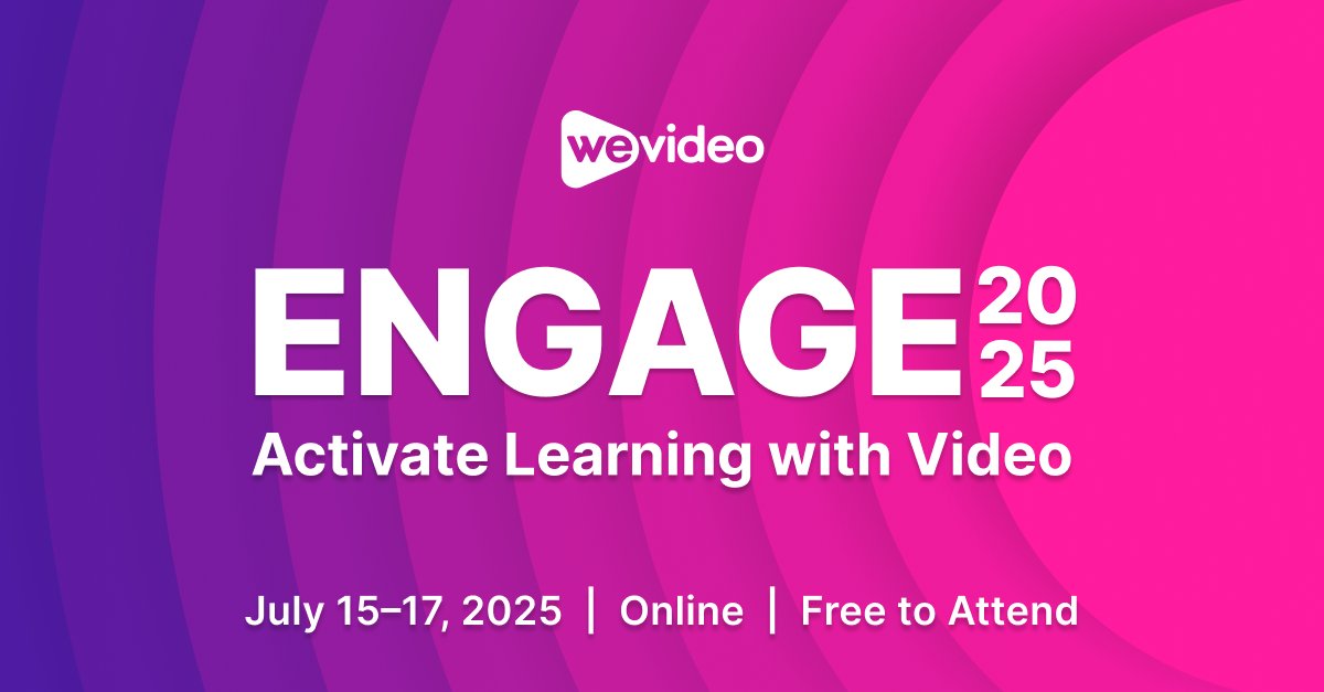 It’s the final countdown: ENGAGE is only 1️⃣ day away! Join WeVideo’s first-ever annual, 3-day conference with peer-led sessions, breakout groups, and feedback circles. Learn the real impact of video learning — totally FREE and virtual. Register: shorturl.at/xE4VV