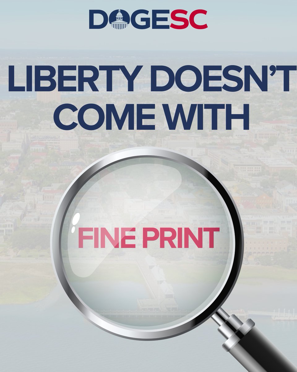 Liberty Doesn’t Need Fine Print.

But in South Carolina, freedom comes with an asterisk.
Endless regulations. Bloated bureaucracy.
Unelected agencies telling you how to live, work, and build, without your vote.

That’s not limited government.
That’s control.

It’s time to cut the