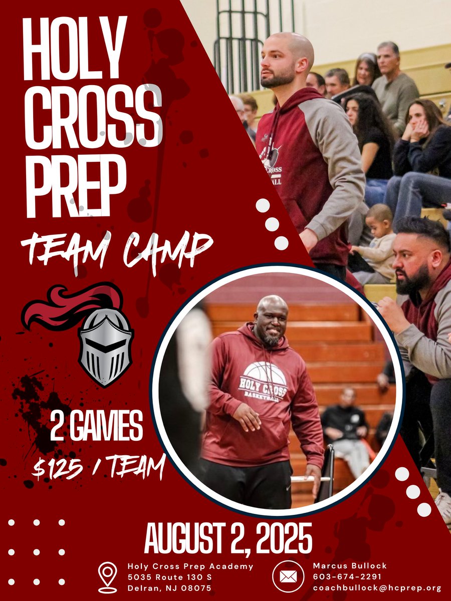 📢 Team Camp at Holy Cross Academy
📆 August 2, 2025 | 💰 $125/team
🏀 2 games guaranteed
🎯 Varsity high school teams only
📍Delran, NJ

Contact Coach Marcus Bullock for details – limited spots!
📩 coachbullock@hcprep.org

#TeamCamp #HighSchoolBasketball #NJHoops #BaselineHoops
