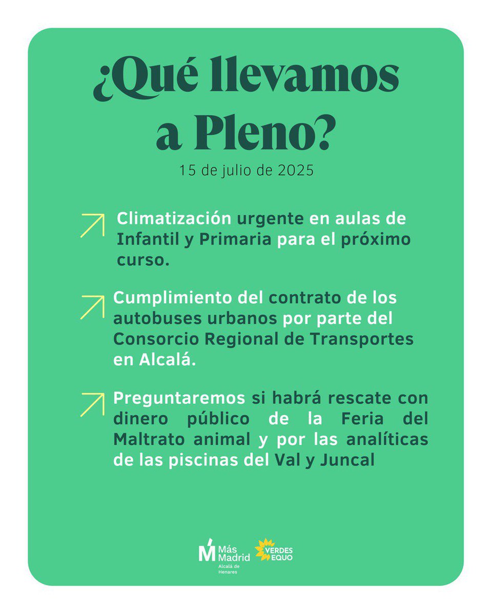 MasMadridAlcala's tweet image. Mañana martes 📆 15 de julio, desde las 9:30, tendremos un nuevo Pleno en el 🏛️Ayuntamiento de Alcalá.
Estas serán las iniciativas que llevaremos al mismo.
Recuerda que puedes seguir el Pleno en directo a través de este enlace:
youtube.com/playlist?list=…