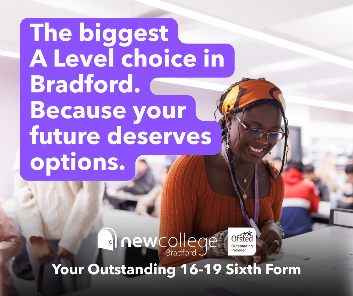 NewColBradford's tweet image. The biggest A Level choice in Bradford. Because your future deserves options. #YourNewCollege