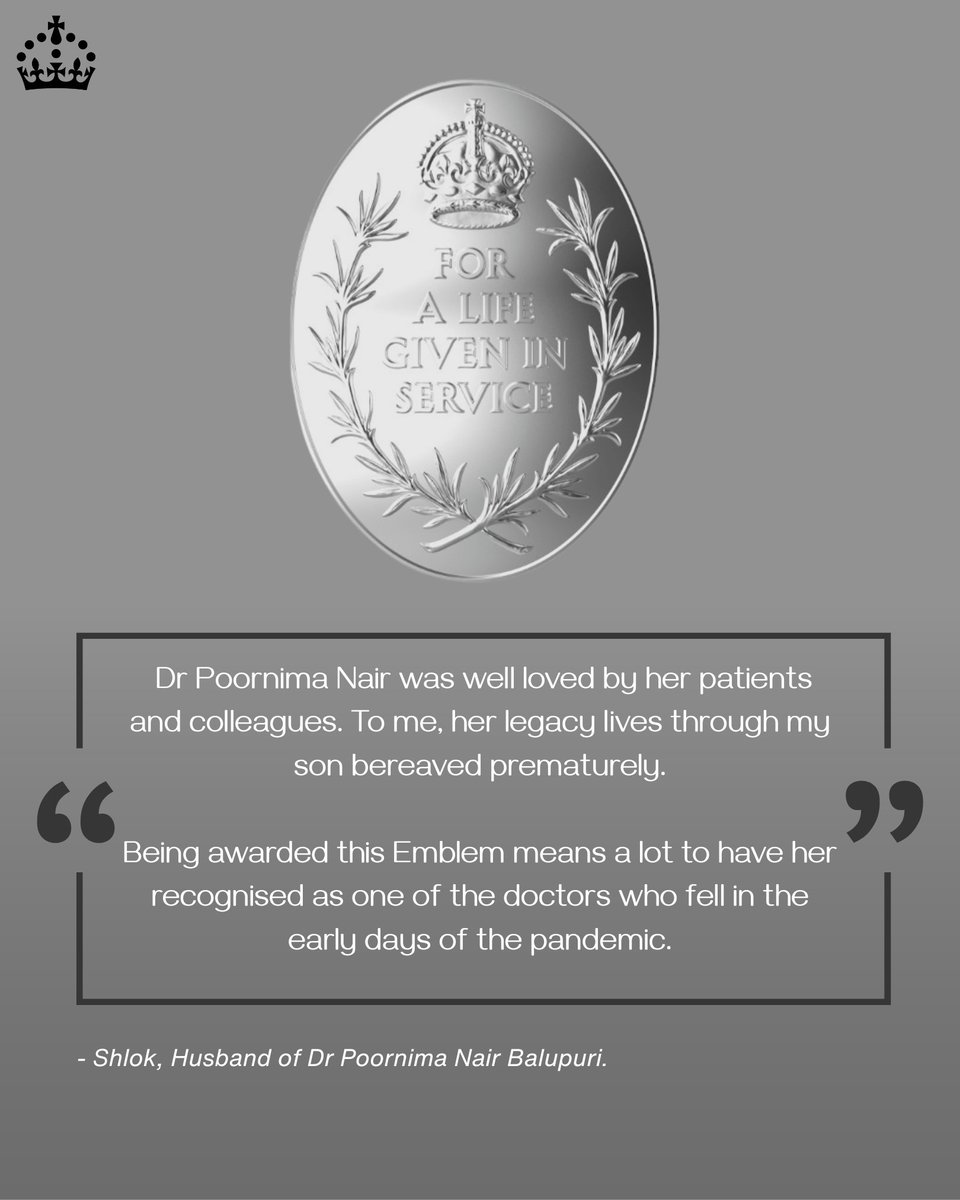 cabinetofficeuk's tweet image. Dr Poornima was a dedicated GP on the frontlines during the Covid-19 pandemic and tragically lost her life in 2020 after contracting the virus while selflessly caring for others.
An Elizabeth Emblem has been awarded to honour her courage and unwavering commitment.
@DHSCgovuk