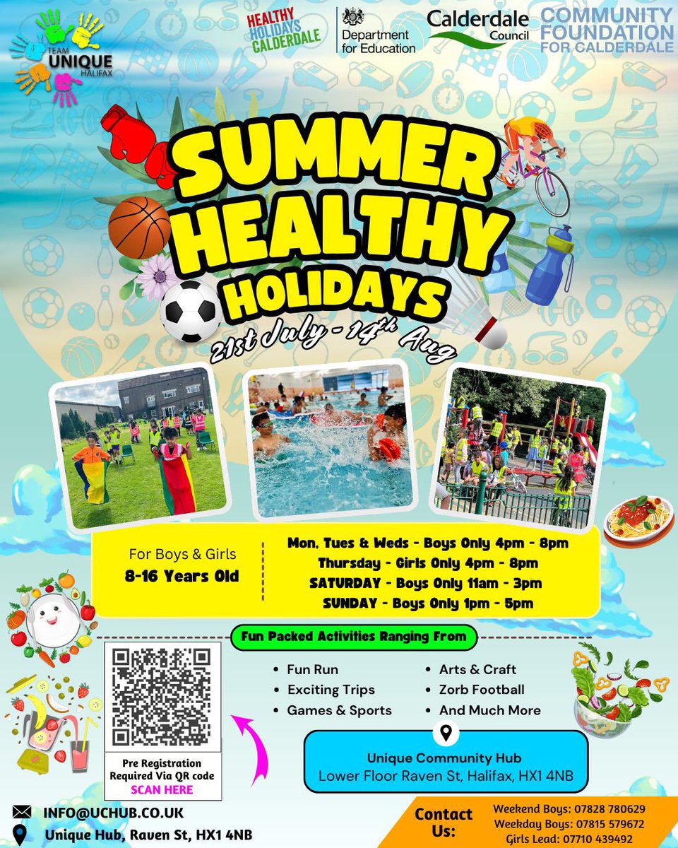 Unique Community Hub (@uniquehubb) on Twitter photo 🍉☀️Excited for the Summer HAF Programme with Team Unique! We’re running 6 days a week with sports coaching, tuition, arts, summer residential, and exciting trips. Over 100 young people attending daily. Be sure to book your spot ⚽️ <a href="/HAFCalderdale/">Healthy Holidays Calderdale Programme</a> <a href="/ActiveCdale/">Active Calderdale</a> <a href="/CalderdaleFound/">Community Foundation for Calderdale</a> 🍉☀️Excited for the Summer HAF Programme with Team Unique! We’re running 6 days a week with sports coaching, tuition, arts, summer residential, and exciting trips. Over 100 young people attending daily. Be sure to book your spot ⚽️ <a href="/HAFCalderdale/">Healthy Holidays Calderdale Programme</a> <a href="/ActiveCdale/">Active Calderdale</a> <a href="/CalderdaleFound/">Community Foundation for Calderdale</a>