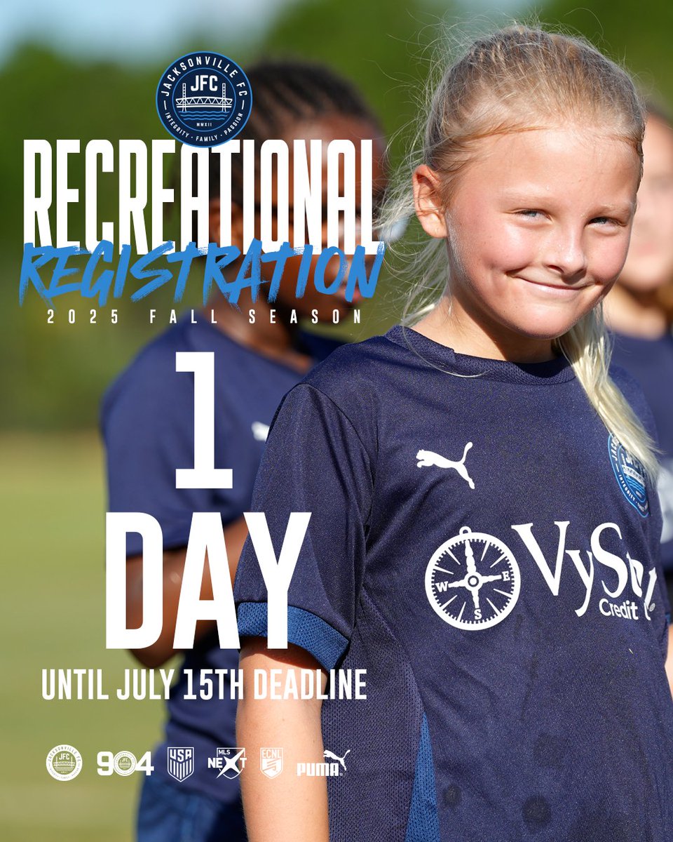 jacksonville_fc's tweet image. 1 Day Left — Let’s Go!!!
There is still time to join the fun this fall with our JFC Recreational Programs but not much!
Registration closes tomorrow so do not wait. Lock in your spot now and be part of a great season of soccer, learning, and growth.
Open to boys and girls of…