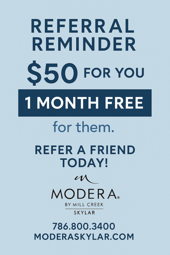ModeraSkylar's tweet photo. Our $50 resident referral program is still going strong — and with new pricing + 1 MONTH FREE, there’s never been a better time for your friends and fam to move in! 🏡🎉
Simple as that. Let’s grow the Skylar community together! 💙 Tag your future... https://t.co/sfJy8Vtw8Q https://t.co/6fUQSQ1qkI