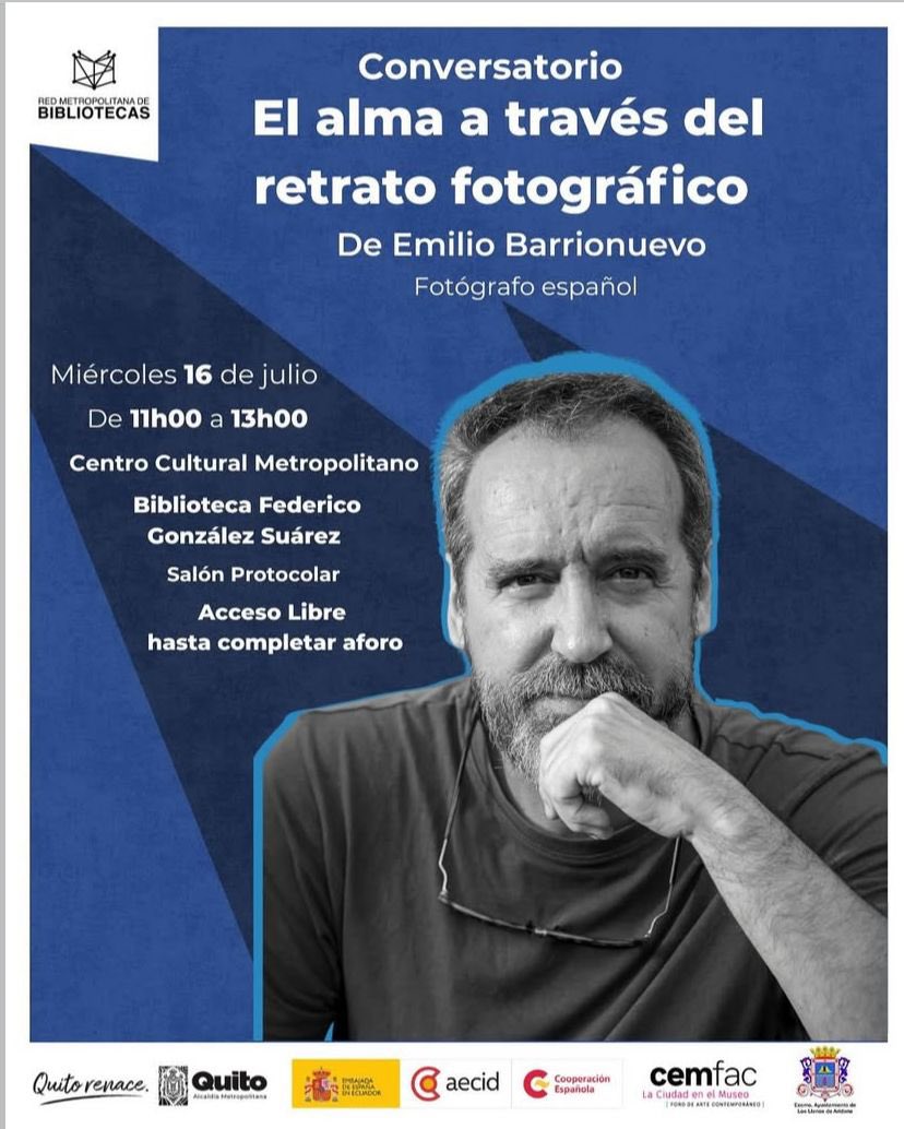 EmbEspañaEcuador (@embespecuador) on Twitter photo 📸 Este miércoles 16👉conversatorio con el fotógrafo🇪🇸Emilio Barrionuevo: “El alma a través del retrato fotográfico”, junto a la Red de Bibliotecas <a href="/MunicipioQuito/">Municipio de Quito</a>
📍<a href="/CentroCulturalQ/">Centro Cultural Metropolitano</a>
🕚 11:00h
🎟️ ¡Entrada libre!
Con el apoyo del Ayuntamiento de Los Llanos de Aridane y #CEMFAC 📸 Este miércoles 16👉conversatorio con el fotógrafo🇪🇸Emilio Barrionuevo: “El alma a través del retrato fotográfico”, junto a la Red de Bibliotecas <a href="/MunicipioQuito/">Municipio de Quito</a>
📍<a href="/CentroCulturalQ/">Centro Cultural Metropolitano</a>
🕚 11:00h
🎟️ ¡Entrada libre!
Con el apoyo del Ayuntamiento de Los Llanos de Aridane y #CEMFAC