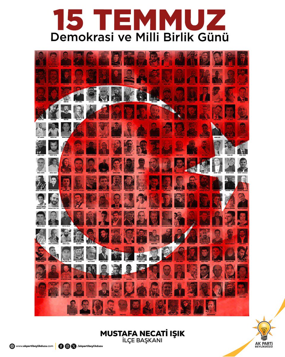 15 Temmuz hain darbe girişiminin yıl dönümünde, göğüslerini kurşunlara siper ederek şehit olan tüm kahramanlarımıza Allah’tan rahmet diliyoruz.

Adını tarihe altın harflerle yazdıran şehitlerimizin kahramanlıklarını dilden dile, gönülden gönüle aktararak yaşatacağız.
#15Temmuz