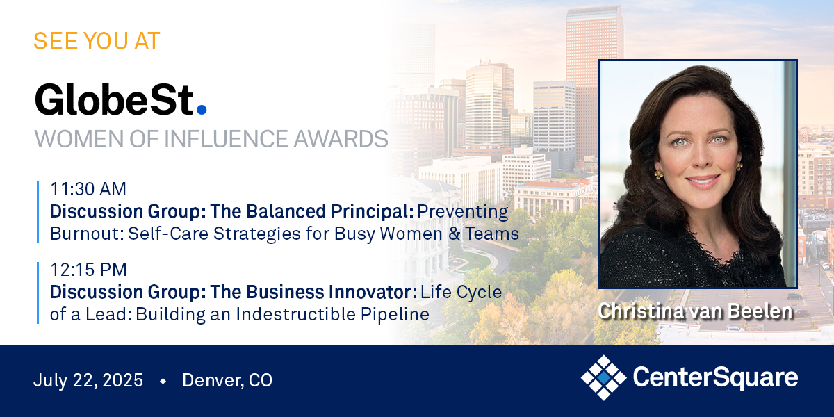 CtrSquare's tweet image. Proud to share that COO Christina van Beelen will represent CenterSquare at the GlobeSt. Women of Influence Conference! She’ll share insights on how innovation &amp;amp; vision are reshaping CRE. Don’t miss this chance to connect.

#WomenInCRE #GlobeStWOI #CenterSquare