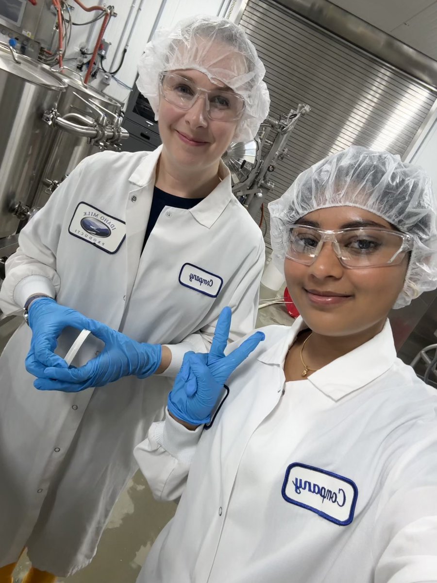 PurdueFoodSci's tweet image. This summer, incoming sophomore Nidhi Deshpande is gaining hands-on experience at Idaho Milk Products in Jerome, Idaho. She’s diving into ice cream formulation, exploring applications of the company’s milk protein powders and milk permeate powders in ice cream products.🍦