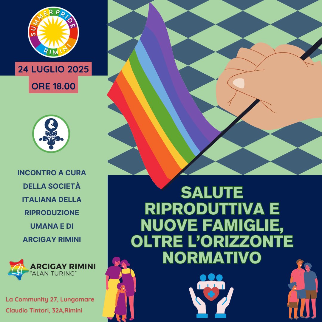 🌈 In occasione della Pride Week di Rimini, SIRU e <a href="/ArcigayRimini/">ArcigayAlanTuringRN</a> presentano un incontro dal titolo "Salute riproduttiva e nuove famiglie: oltre l’orizzonte normativo"
📅 24 luglio 2024 18:00
📍La Community 27, Rimini
👉 Programma completo su pmaumanizzata.com/301-Rimini_Sum… 
#siru #pma