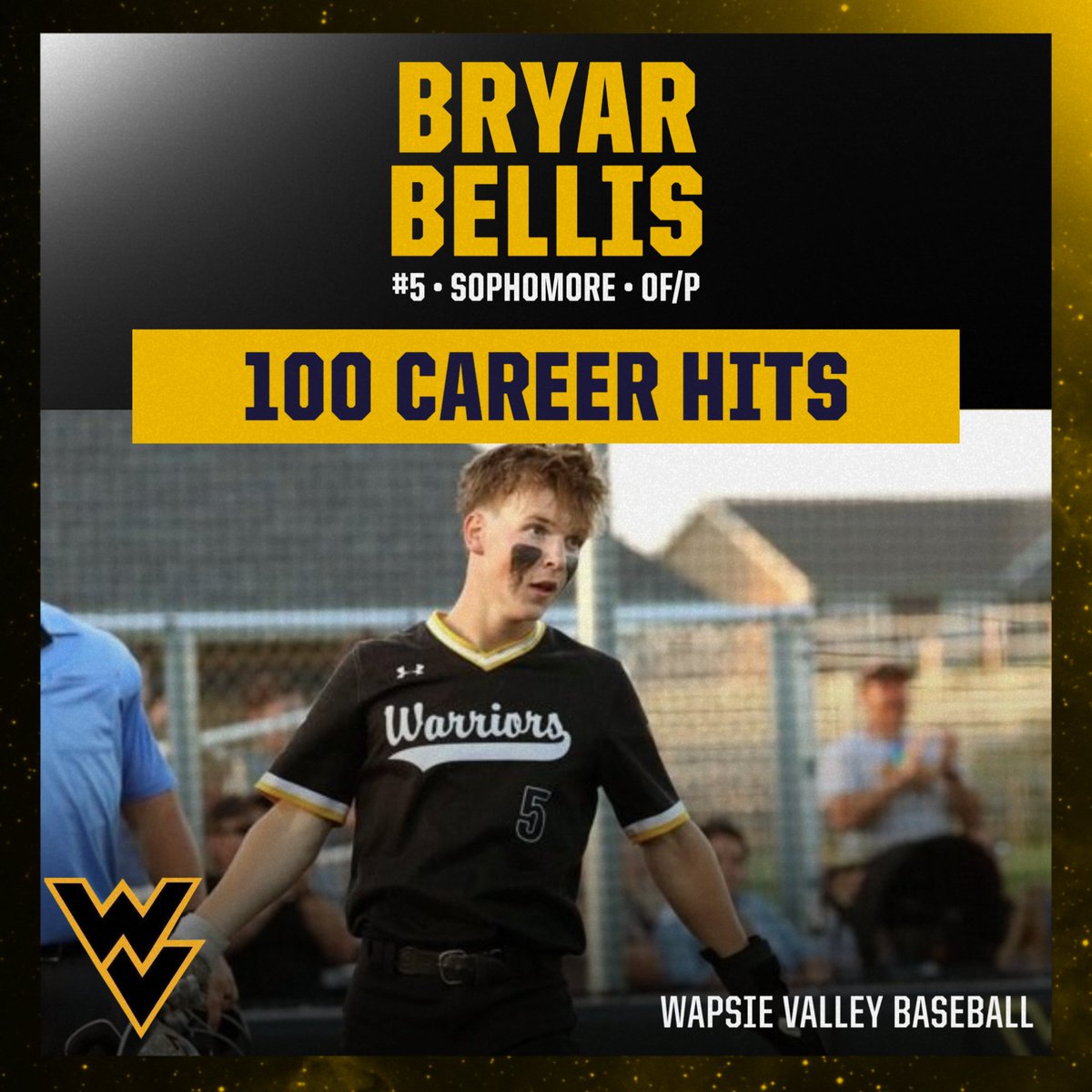 💯 Base knocks!

Congratulations to sophomore Bryar Bellis on getting his 100th career hit in Saturday's district final win!
#WVBB⚾ #WarriorPride