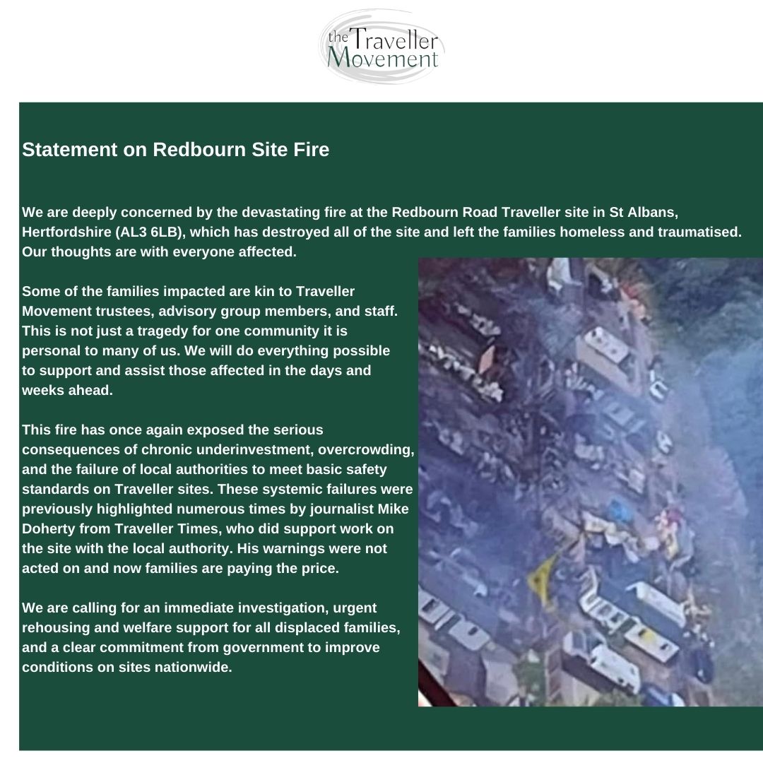 GypsyTravellerM's tweet image. Statement on Redbourne Site fire.