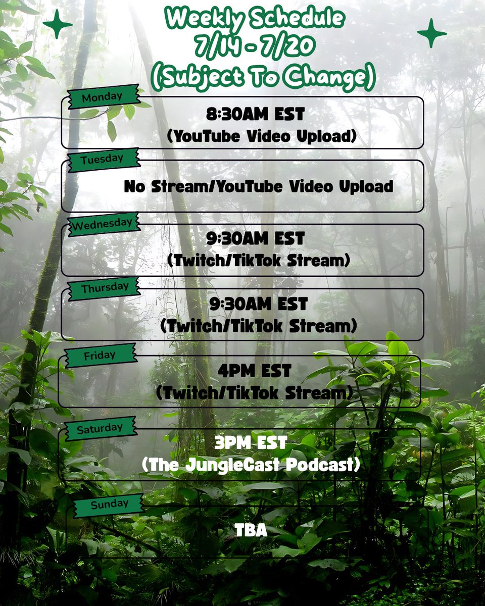 Dre 🇹🇹🇬🇩 (@dremontana52) on Twitter photo Weekly Content Schedule | July 14th-20th! Stay connected for this week’s streams, uploads, and podcast content. All times in EST.
🔹 Monday: 8:30AM - YouTube Video Upload (The JungleCast Podcast: Anime Meets Joystick Inside the World of <a href="/AwkwardMindz/">AwkwardMindz➡️ Eating Arby's</a>) (Episode 35)
🔹 Tuesday: Weekly Content Schedule | July 14th-20th! Stay connected for this week’s streams, uploads, and podcast content. All times in EST.
🔹 Monday: 8:30AM - YouTube Video Upload (The JungleCast Podcast: Anime Meets Joystick Inside the World of <a href="/AwkwardMindz/">AwkwardMindz➡️ Eating Arby's</a>) (Episode 35)
🔹 Tuesday: