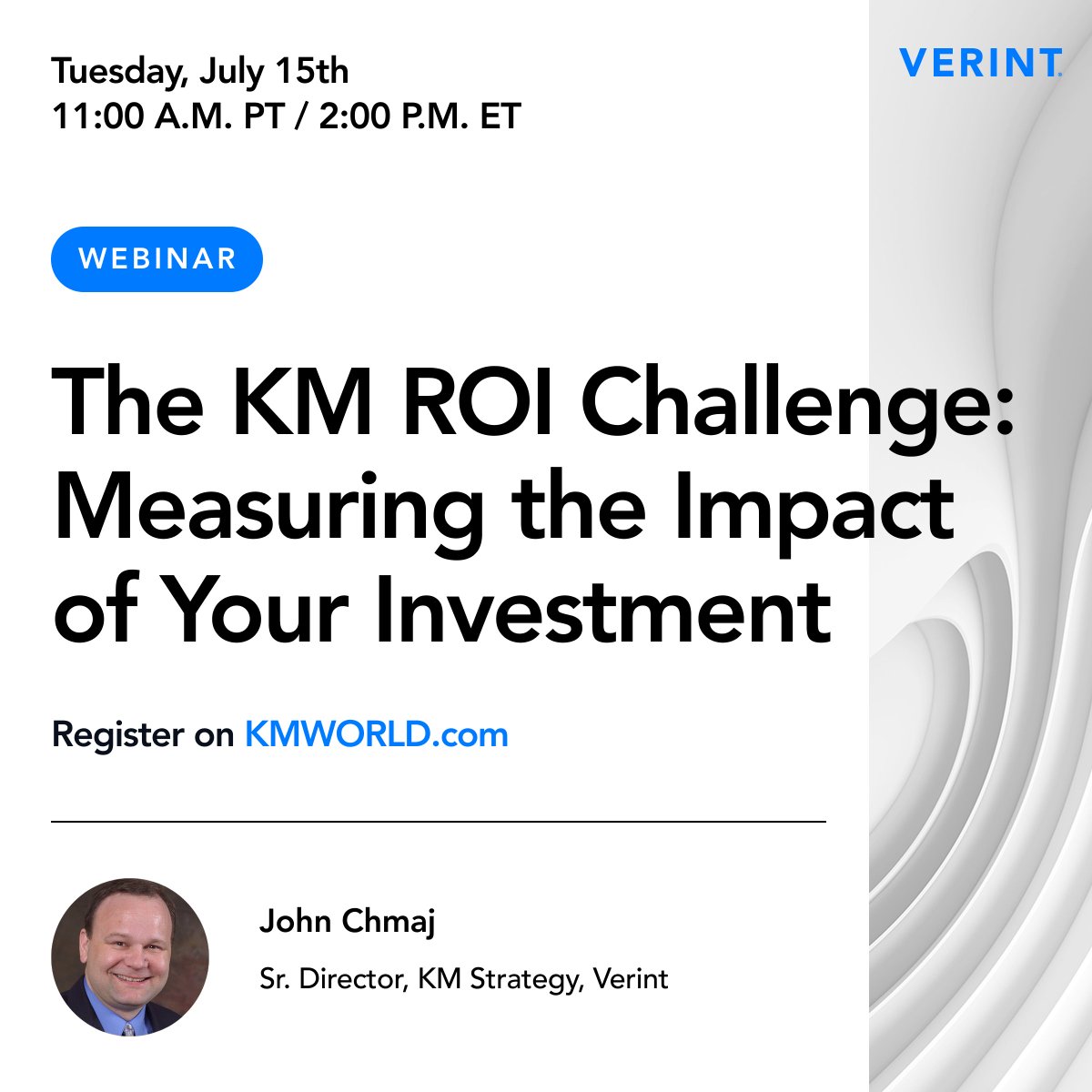 New webinar tomorrow. 💡

This session will explore how to define and measure ROI through KPIs, data collection, and tangible outcomes like productivity, customer satisfaction, and innovation.

Register here: bit.ly/3GAWKJG

#KnowledgeManagement #KMWorld #ROI #KMStrategy