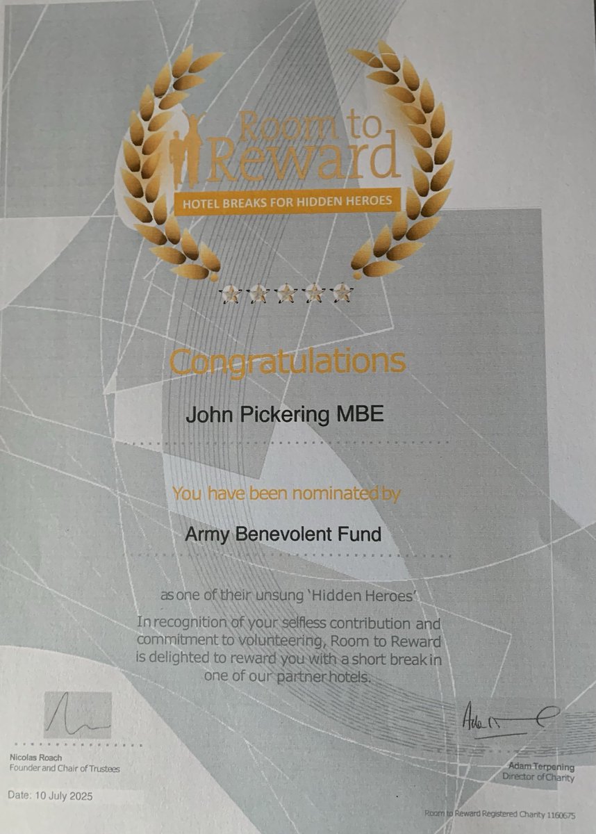 HQ Centre Regional Training & Projects Officer (@hqc_e_spa_to) on Twitter photo Really pleased to receive this Unsung Hidden Hero Award from <a href="/ArmyBenFund/">Army Benevolent Fund</a> <a href="/eastmidsABF/">Soldierscharity</a> and <a href="/RoomToReward/">Room to Reward</a> awarded for recognition of selfless commitment to volunteering. We will look forward to a break away. Really pleased to receive this Unsung Hidden Hero Award from <a href="/ArmyBenFund/">Army Benevolent Fund</a> <a href="/eastmidsABF/">Soldierscharity</a> and <a href="/RoomToReward/">Room to Reward</a> awarded for recognition of selfless commitment to volunteering. We will look forward to a break away.