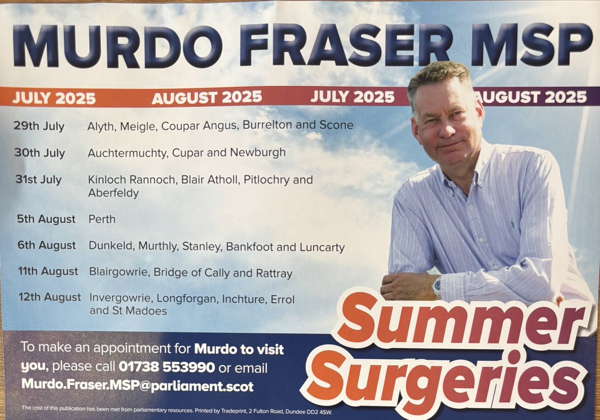 murdo_fraser's tweet image. Details of my Summer Surgery programme over the coming weeks
