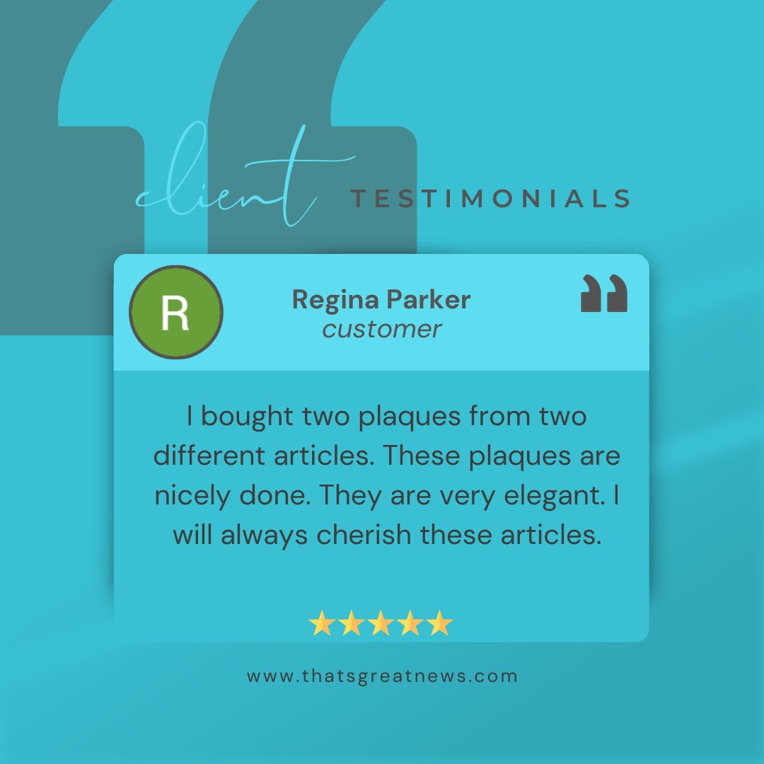 ThatsGreatNews's tweet image. We love hearing from customers who value our work.

"Nicely done. Very elegant. I will always cherish these articles."

Each plaque tells a story—and we’re proud to help preserve yours.

#CustomPlaques #RecognitionMatters #ThatsGreatNews #CelebrateSuccess #FramedArticles