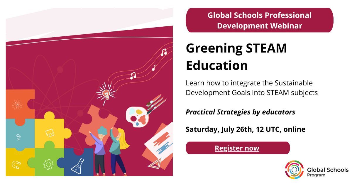 SDGsInSchools's tweet image. 🚨 PD Session Alert! Join us July 26 at 12 UTC for “Greening STEAM Education” 🌱🎨🔬
Learn how to integrate the #SDGs into your STEAM lessons with hands-on strategies from educators worldwide!
🔗 Register now: buff.ly/glUaiAC
#GlobalSchools #GreeningSTEAM #ESD #SDG7