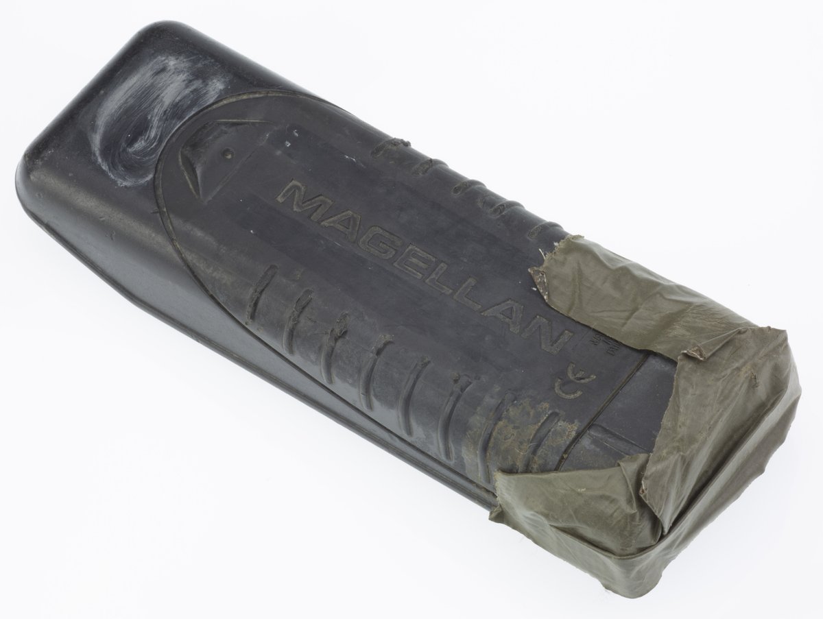 USArmyMuseum's tweet image. Accurate positioning can save lives in combat. @USArmy Soldier Staff Sgt. Dillard Johnson used this Magellan 2000XL, an off-the-shelf GPS device, during #OperationIraqiFreedom when military gear was scarce. See it in action-worn condition: thenmusa.org/exhibit/changi… #Army250