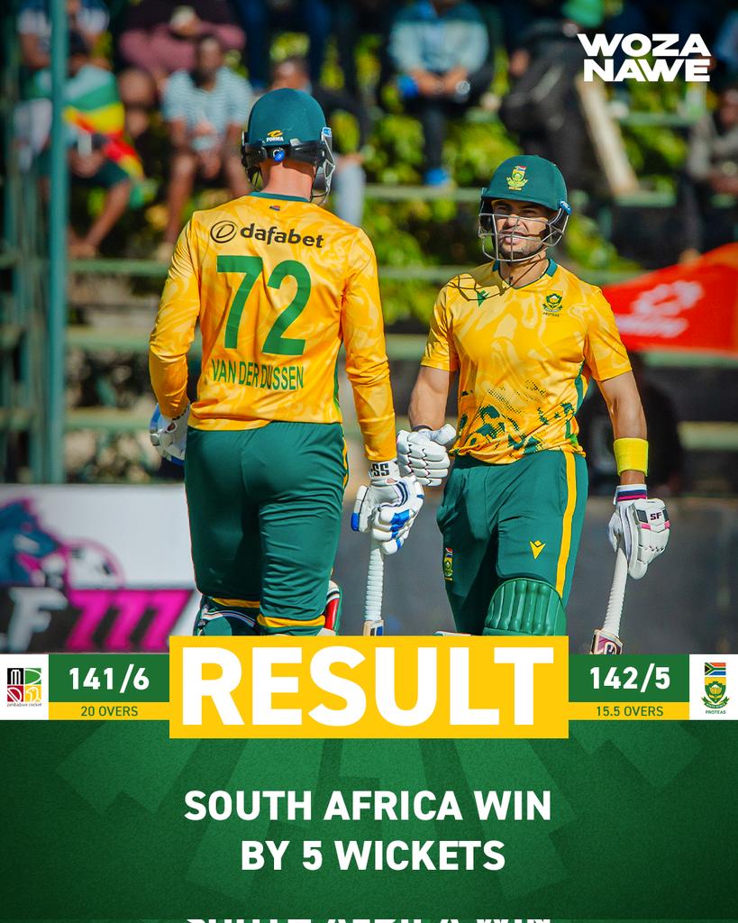 🚨 MATCH RESULT 🚨

A brilliant run chase led by our young guns! 🔥

Rubin Hermann and Dewald Brevis delivered standout performances with the bat, showing class, composure, and confidence under pressure! 🇿🇦💪

The Proteas Men got the job done in style to kick off the Tri-Nations