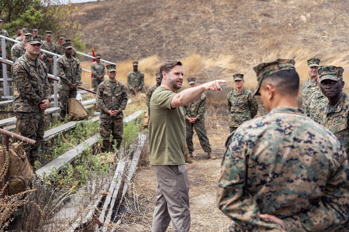 U.S. Marines (@usmc) on Twitter photo #Marines with Headquarters and Support Battalion, <a href="/MCIWPendletonCA/">Camp Pendleton</a>, hiked with the <a href="/VP/">Vice President JD Vance</a> of the United States, the Honorable JD Vance, at MCB Camp Pendleton, California, July 11, 2025.
Vance, who served in the Marines from 2003-2007, led the hike to reinforce the values of #Marines with Headquarters and Support Battalion, <a href="/MCIWPendletonCA/">Camp Pendleton</a>, hiked with the <a href="/VP/">Vice President JD Vance</a> of the United States, the Honorable JD Vance, at MCB Camp Pendleton, California, July 11, 2025.
Vance, who served in the Marines from 2003-2007, led the hike to reinforce the values of